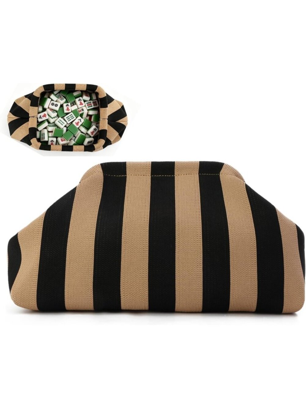 Women’s Black Yellow Striped Dumpling Clutch Purse Bag Unique Summer Handbag
